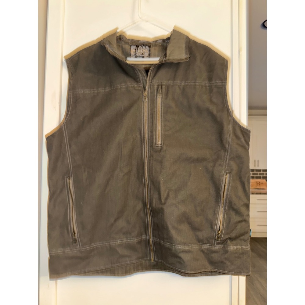 Kuhl Mens XXL Olive Green Full Zip Utility Outdoor Hiking Vest Canvas Rugged